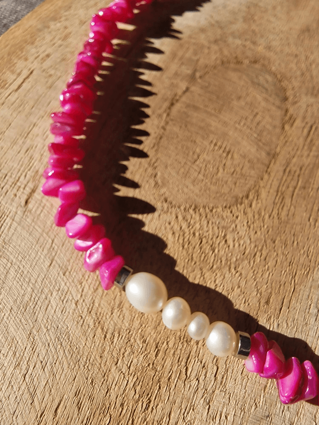 Collier Pearl & Reef Pink argent