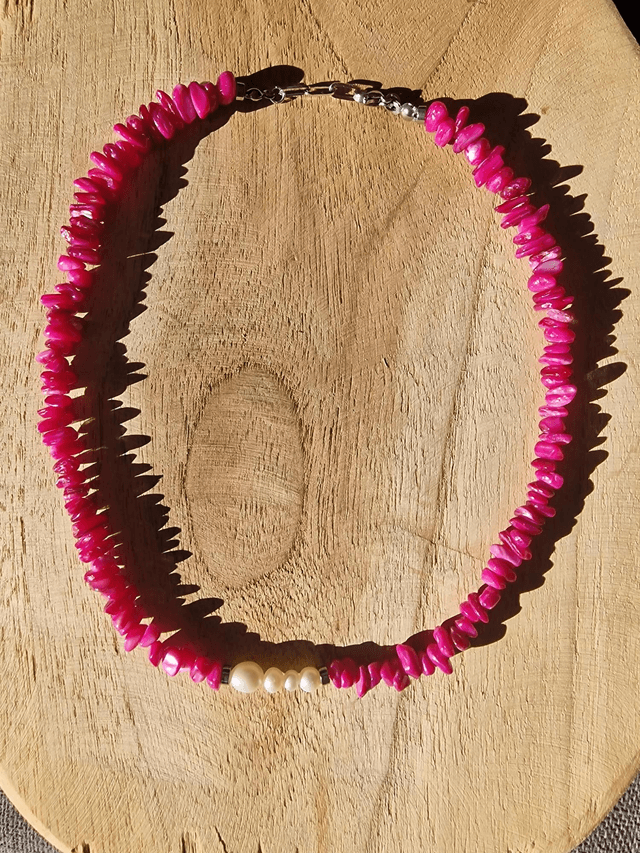 Collier Pearl & Reef Pink argent