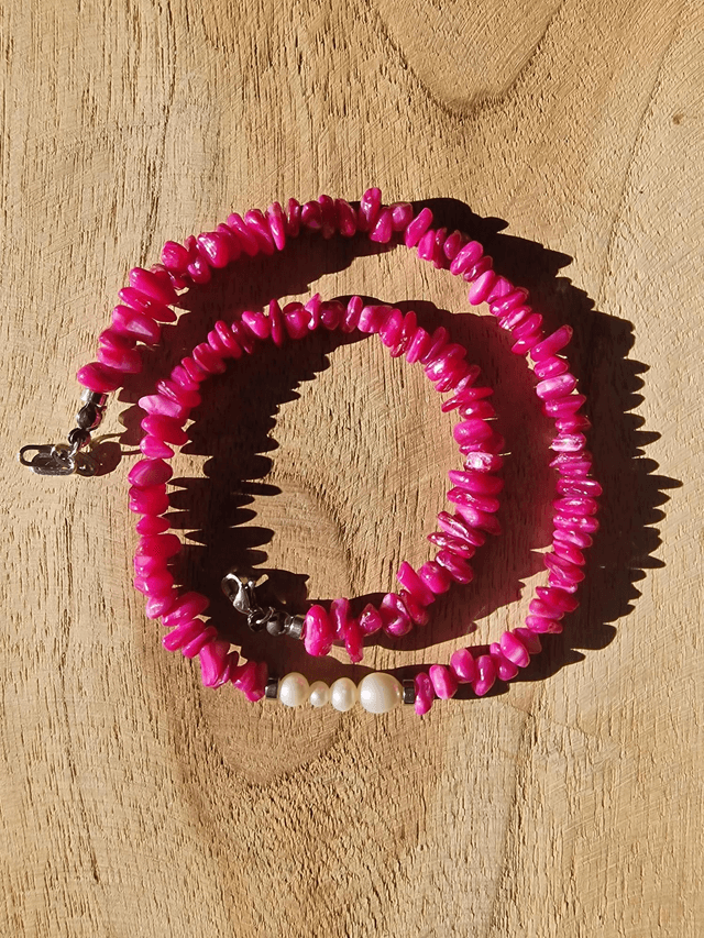 Collier Pearl &amp; Reef Pink argent